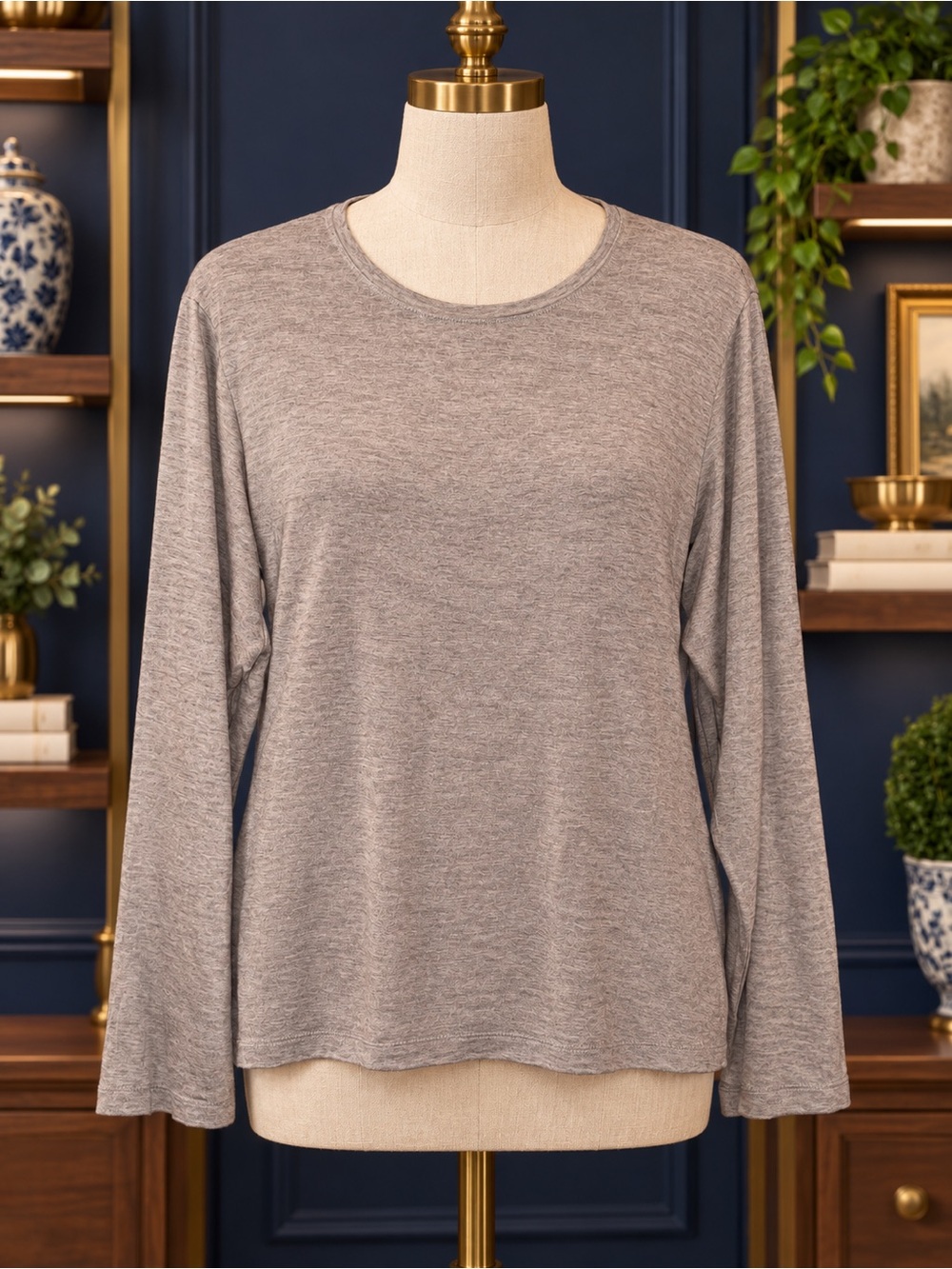 Vince Classic Long-Sleeve Crewneck Top bell sleeves- tan S